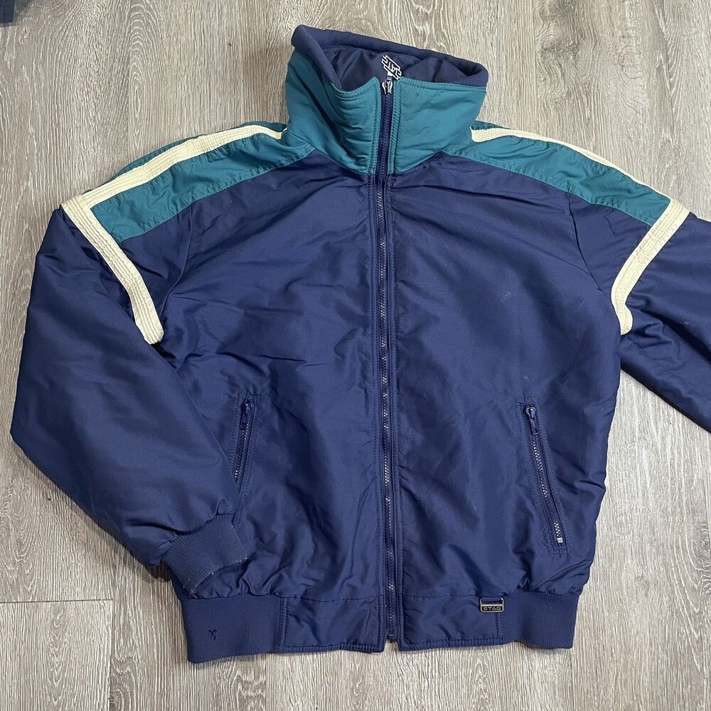 Vintage White Stag Ski Jacket - Men's LARGE - Blue  Coat Full Zip